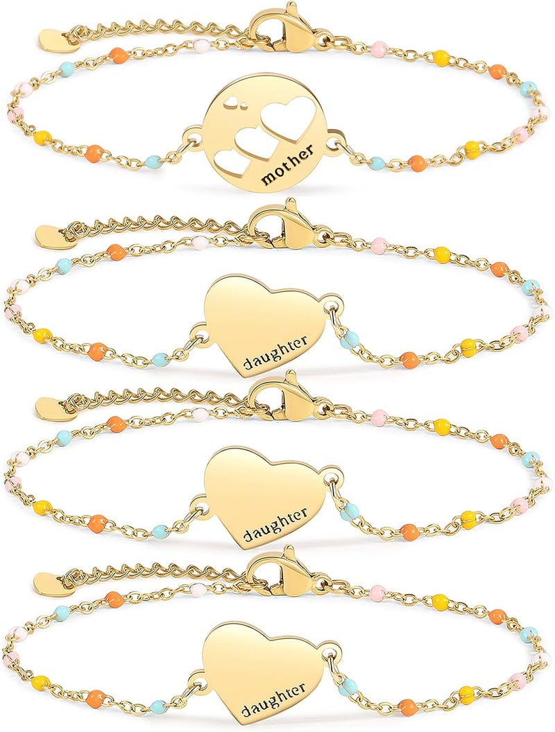 DS Mother Daughter Bracelets Set,18K Gold Plated Stainless Steel Heart Jewelry for Women Girls,Mothers Day Gifts for Mom/Daughter,Adjustable Matching Bracelets for Mommy and Me gift box packaging - Image 1